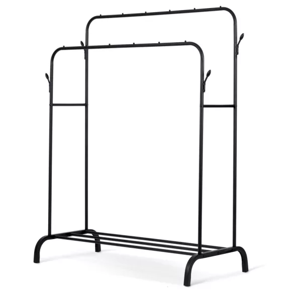 Mobil ruhásszekrény, Massido MS-867, fekete, 110 x 55 x 146 cm, acél keret, cipőtároló polc, teherbírás: 10 kg