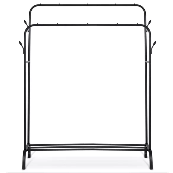 Mobil ruhásszekrény, Massido MS-867, fekete, 110 x 55 x 146 cm, acél keret, cipőtároló polc, teherbírás: 10 kg