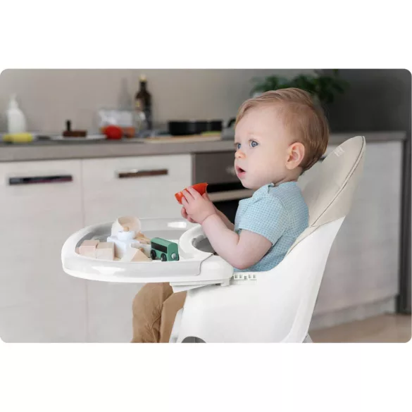 Etetőszék, Ricokids Milo, szürke, összecsukható, állítható, levehető tálcával, 5 pontos biztonsági öv, csúszásgátló lábak, tárolókosárral, teherbírás: 15 kg