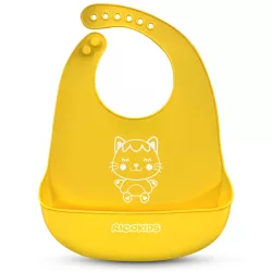   Etetőelőke, Ricokids, sárga, 31 x 22,5 cm, szilikon, zsebes, vízálló, BPA-mentes, 7 fokozatban állítható