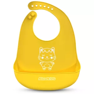 Etetőelőke, Ricokids, sárga, 31 x 22,5 cm, szilikon, zsebes, vízálló, BPA-mentes, 7 fokozatban állítható