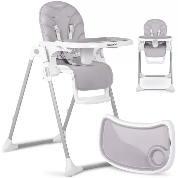 Etetőszék, Ricokids Tulo, lila, összecsukható, állítható, levehető tálcával, 5 pontos biztonsági öv, 2 kerekes láb, lábtartó, teherbírás: 15 kg