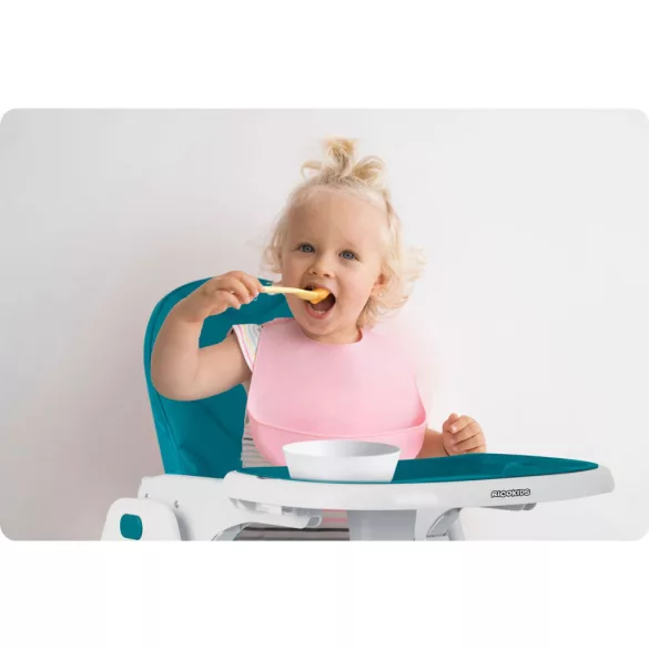 Etetőszék, Ricokids Tulo, kék, összecsukható, állítható, levehető tálcával, 5 pontos biztonsági öv, 2 kerekes láb, lábtartó, teherbírás: 15 kg