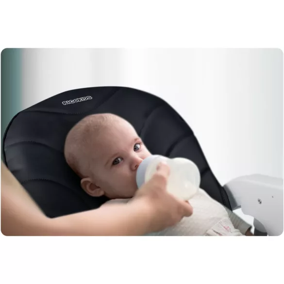 Etetőszék, Ricokids Tulo, fekete, összecsukható, állítható, levehető tálcával, 5 pontos biztonsági öv, 2 kerekes láb, lábtartó, teherbírás: 15 kg
