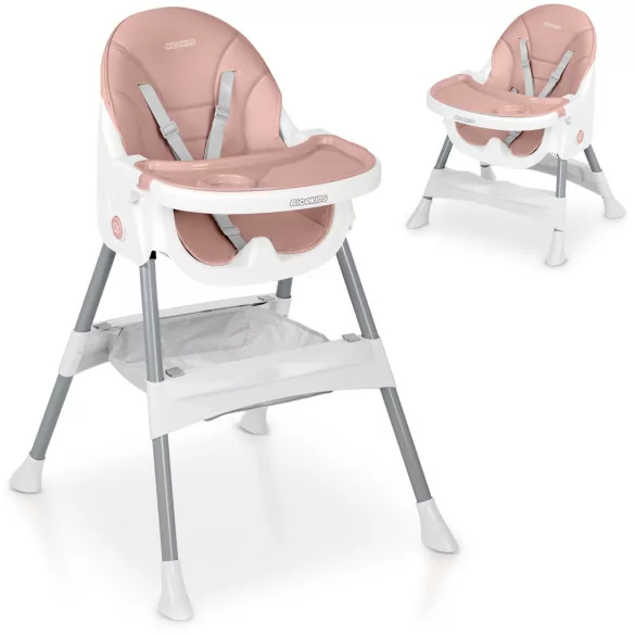 Etetőszék, Ricokids Mani, rózsaszín, állítható, levehető tálcával, 5 pontos biztonsági öv, tárolókosárral, teherbírás: 15 kg