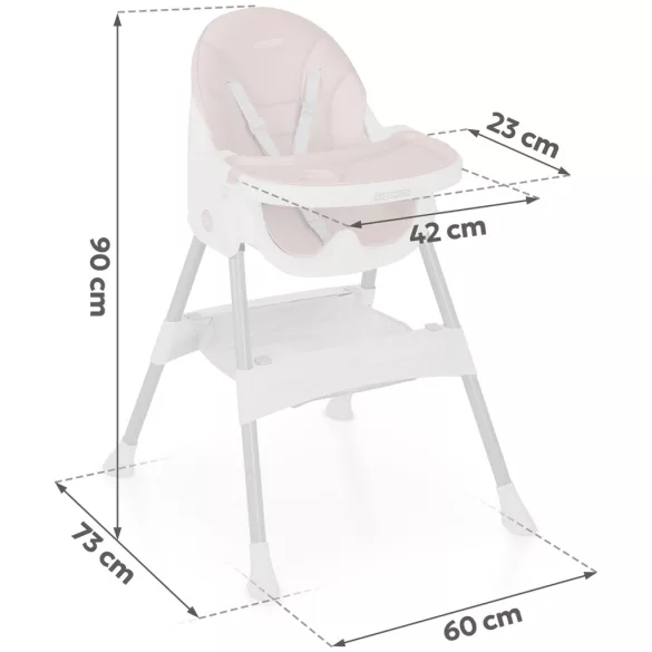 Etetőszék, Ricokids Mani, rózsaszín, állítható, levehető tálcával, 5 pontos biztonsági öv, tárolókosárral, teherbírás: 15 kg