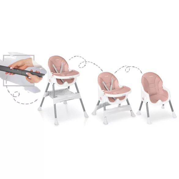 Etetőszék, Ricokids Mani, rózsaszín, állítható, levehető tálcával, 5 pontos biztonsági öv, tárolókosárral, teherbírás: 15 kg