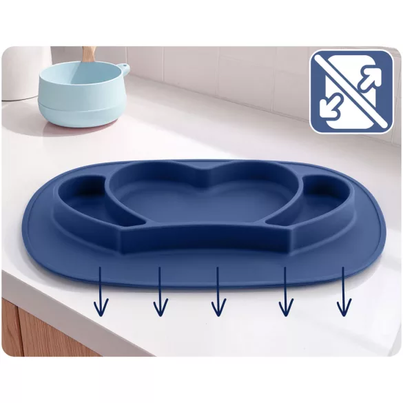 Gyerek etetőtányér, Ricokids 704802, korona forma, 32 x 24 cm, szilikon, BPA-mentes, 3 rekeszes, fedéllel, mikrózható, mosogatógépben mosható