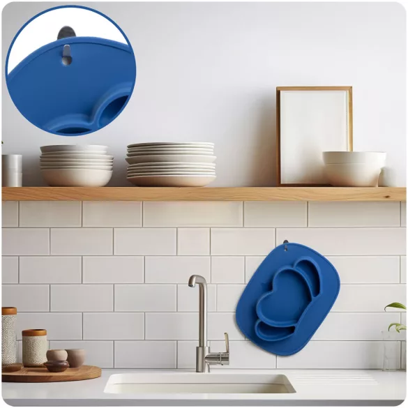 Gyerek etetőtányér, Ricokids 704802, korona forma, 32 x 24 cm, szilikon, BPA-mentes, 3 rekeszes, fedéllel, mikrózható, mosogatógépben mosható
