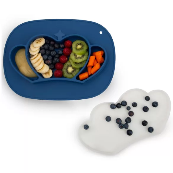 Gyerek etetőtányér, Ricokids 704802, korona forma, 32 x 24 cm, szilikon, BPA-mentes, 3 rekeszes, fedéllel, mikrózható, mosogatógépben mosható