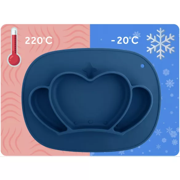 Gyerek etetőtányér, Ricokids 704802, korona forma, 32 x 24 cm, szilikon, BPA-mentes, 3 rekeszes, fedéllel, mikrózható, mosogatógépben mosható