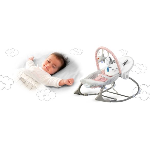 Gyerek pihenőszék, Nukido, rózsaszín, 48 x 62 cm, 2 fokozatú dönthetőség, mosható huzat, hárompontos biztonsági öv, vibrációs, elemes (LR20 - nem tartozék), 9 / 18 kg teherbírás