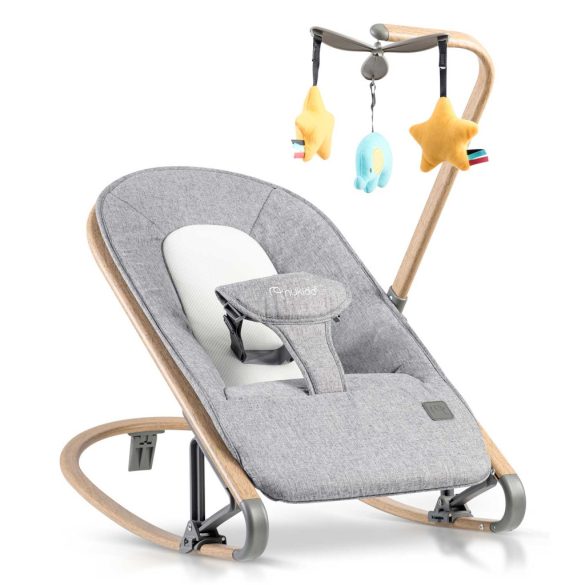 Gyerek pihenőszék, Nukido NK-53, szürke, 40,5 x 74 cm, levehető játékhíd, 2 fokozatú dönthetőség, mosható huzat, hárompontos biztonsági öv, 9 kg teherbírás