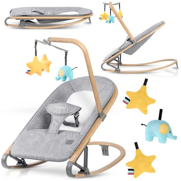 Gyerek pihenőszék, Nukido NK-53, szürke, 40,5 x 74 cm, levehető játékhíd, 2 fokozatú dönthetőség, mosható huzat, hárompontos biztonsági öv, 9 kg teherbírás