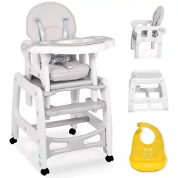   Etetőszék, Ricokids Sinco, szürke, előkével, dönthető háttámla, kivehető dupla tálca, 4 kerekes láb, 2 kerék fékezhető, 5 pontos biztonsági öv, átalakítható asztallá és székké, teherbírás: 15 kg