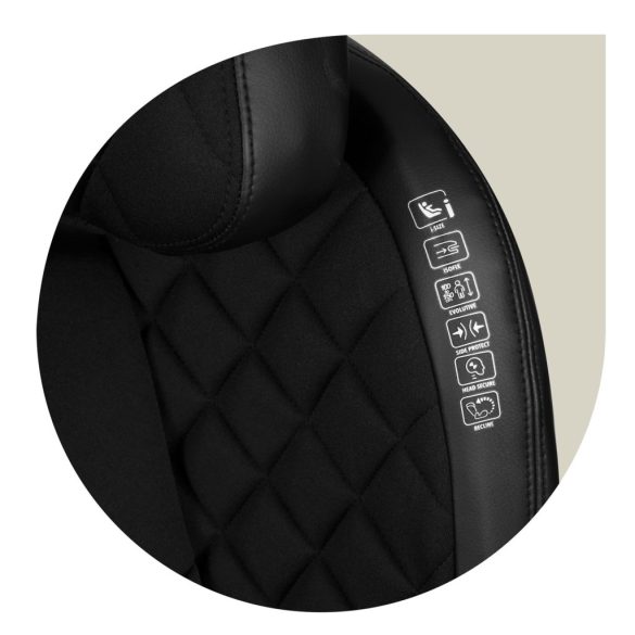 Autósülés, Nukido Louis, fekete, 15–36 kg / 100–150 cm, Isofix, i-Size (ECE R129), 12 fokozatú fejtámla, 2 fokozatú döntés, mosható huzat, oldalsó védelem