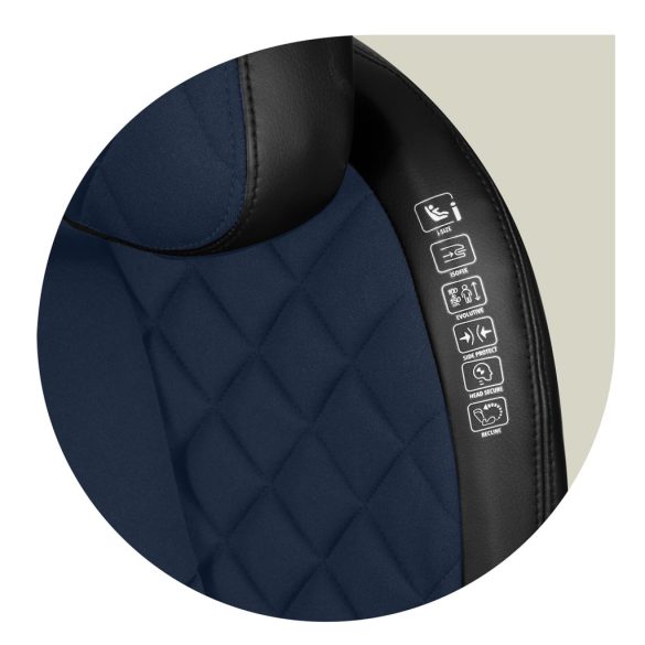 Autósülés, Nukido Louis, sötétkék, 15–36 kg / 100–150 cm, Isofix, i-Size (ECE R129), 12 fokozatú fejtámla, 2 fokozatú döntés, mosható huzat, oldalsó védelem