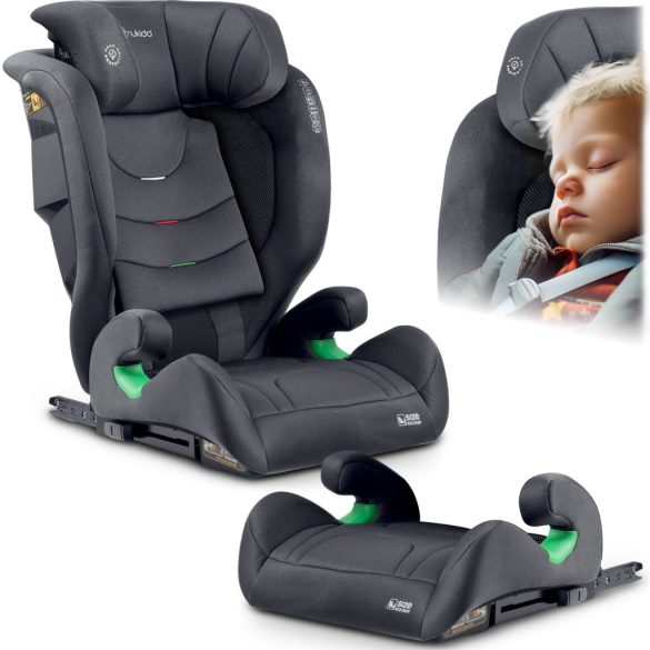 Autósülés, Nukido Louis Soft, szürke, 15–36 kg / 100–150 cm, Isofix, i-Size (ECE R129), 12 fokozatú fejtámla, 2 fokozatú döntés, mosható huzat, oldalsó védelem