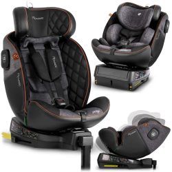   Autósülés, Nukido Prestige Line, szürke, 0–36 kg / 40-150 cm, Isofix, i-Size (ECE R129), 12 fokozatú fejtámla, 5 fokozatú döntés, csecsemőbetét, 360°-ban fordítható