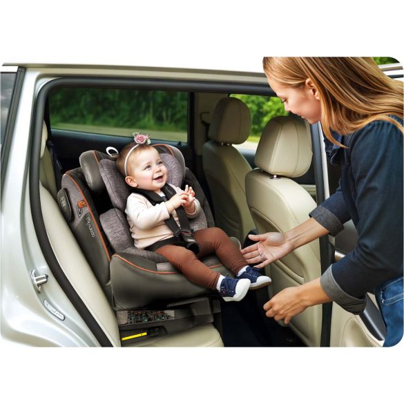 Autósülés, Nukido Prestige Line, szürke, 0–36 kg / 40-150 cm, Isofix, i-Size (ECE R129), 12 fokozatú fejtámla, 5 fokozatú döntés, csecsemőbetét, 360°-ban fordítható