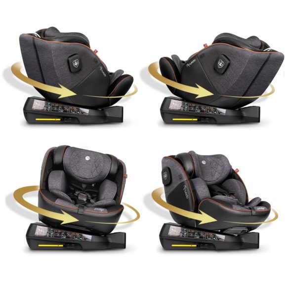 Autósülés, Nukido Prestige Line, szürke, 0–36 kg / 40-150 cm, Isofix, i-Size (ECE R129), 12 fokozatú fejtámla, 5 fokozatú döntés, csecsemőbetét, 360°-ban fordítható