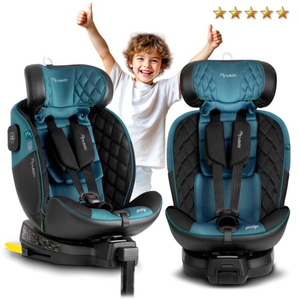 Autósülés, Nukido Prestige Line, kék, 0–36 kg / 40-150 cm, Isofix, i-Size (ECE R129), 12 fokozatú fejtámla, 5 fokozatú döntés, csecsemőbetét, 360°-ban fordítható