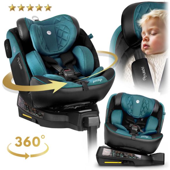 Autósülés, Nukido Prestige Line, kék, 0–36 kg / 40-150 cm, Isofix, i-Size (ECE R129), 12 fokozatú fejtámla, 5 fokozatú döntés, csecsemőbetét, 360°-ban fordítható