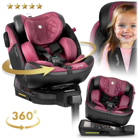 Autósülés, Nukido Prestige Line, rózsaszín, 0–36 kg / 40-150 cm, Isofix, i-Size (ECE R129), 12 fokozatú fejtámla, 5 fokozatú döntés, csecsemőbetét, 360°-ban forgatható