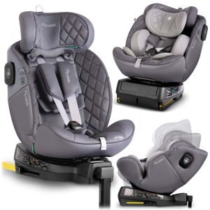 Autósülés, Nukido Prestige Line, világosszürke, 0–36 kg / 40-150 cm, Isofix, i-Size (ECE R129), 12 fokozatú fejtámla, 5 fokozatú döntés, csecsemőbetét, 360°-ban forgatható