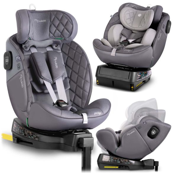 Autósülés, Nukido Prestige Line, világosszürke, 0–36 kg / 40-150 cm, Isofix, i-Size (ECE R129), 12 fokozatú fejtámla, 5 fokozatú döntés, csecsemőbetét, 360°-ban forgatható