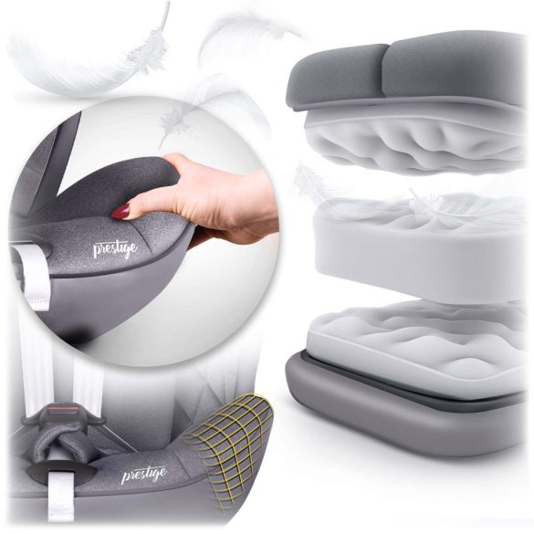 Autósülés, Nukido Prestige Line, világosszürke, 0–36 kg / 40-150 cm, Isofix, i-Size (ECE R129), 12 fokozatú fejtámla, 5 fokozatú döntés, csecsemőbetét, 360°-ban forgatható