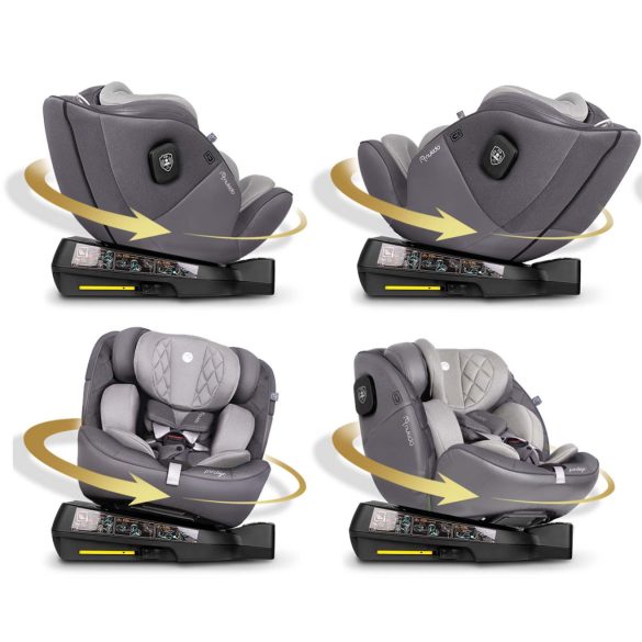 Autósülés, Nukido Prestige Line, világosszürke, 0–36 kg / 40-150 cm, Isofix, i-Size (ECE R129), 12 fokozatú fejtámla, 5 fokozatú döntés, csecsemőbetét, 360°-ban forgatható