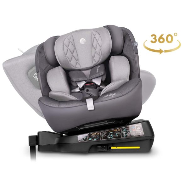 Autósülés, Nukido Prestige Line, világosszürke, 0–36 kg / 40-150 cm, Isofix, i-Size (ECE R129), 12 fokozatú fejtámla, 5 fokozatú döntés, csecsemőbetét, 360°-ban forgatható