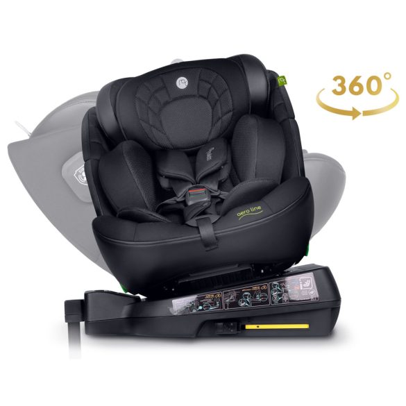Autósülés, Nukido Aero Line, fekete, 0-36 kg / 40–150 cm, Isofix, i-Size (ECE R129) 360°-ban forgatható, SIP oldalsó ütközésvédelem, 5 pontos övrendszer