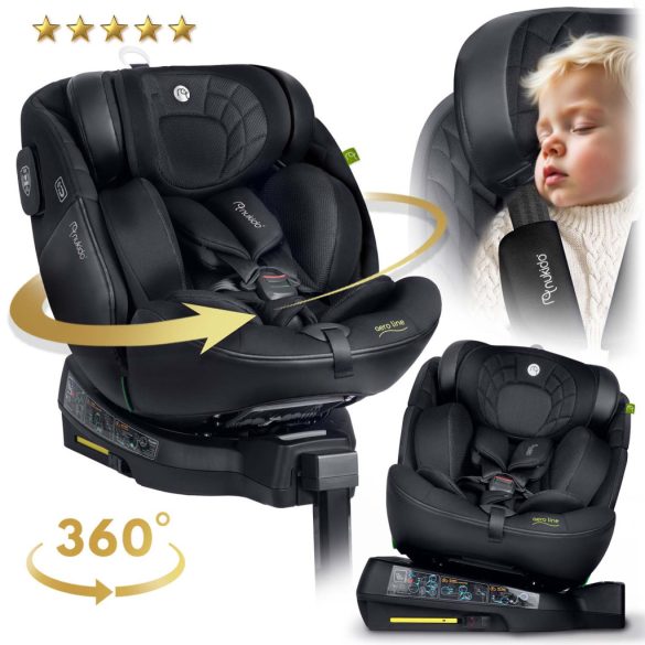Autósülés, Nukido Aero Line, fekete, 0-36 kg / 40–150 cm, Isofix, i-Size (ECE R129) 360°-ban forgatható, SIP oldalsó ütközésvédelem, 5 pontos övrendszer