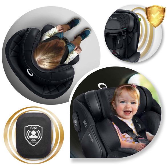 Autósülés, Nukido Aero Line, fekete, 0-36 kg / 40–150 cm, Isofix, i-Size (ECE R129) 360°-ban forgatható, SIP oldalsó ütközésvédelem, 5 pontos övrendszer