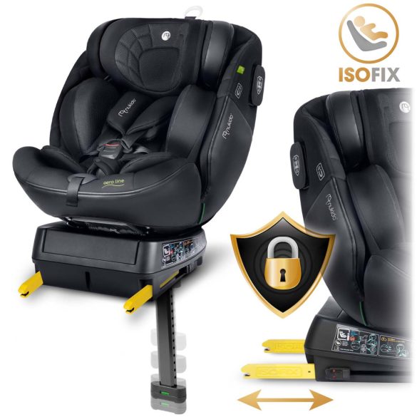 Autósülés, Nukido Aero Line, fekete, 0-36 kg / 40–150 cm, Isofix, i-Size (ECE R129) 360°-ban forgatható, SIP oldalsó ütközésvédelem, 5 pontos övrendszer