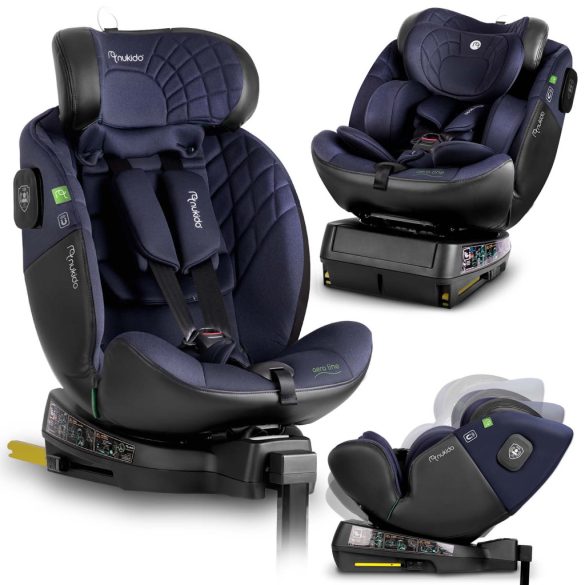 Autósülés, Nukido Aero Line, fekete/sötétkék, 0-36 kg / 40–150 cm, Isofix, i-Size (ECE R129) 360°-ban forgatható, SIP oldalsó ütközésvédelem, 5 pontos övrendszer