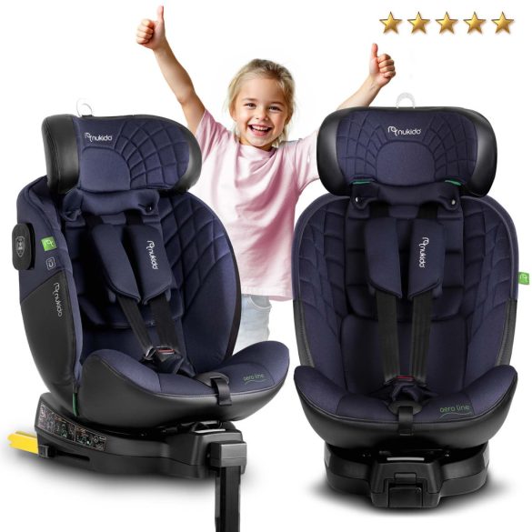 Autósülés, Nukido Aero Line, fekete/sötétkék, 0-36 kg / 40–150 cm, Isofix, i-Size (ECE R129) 360°-ban forgatható, SIP oldalsó ütközésvédelem, 5 pontos övrendszer