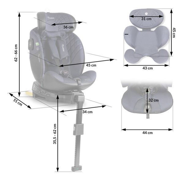 Autósülés, Nukido Aero Line, fekete/sötétkék, 0-36 kg / 40–150 cm, Isofix, i-Size (ECE R129) 360°-ban forgatható, SIP oldalsó ütközésvédelem, 5 pontos övrendszer