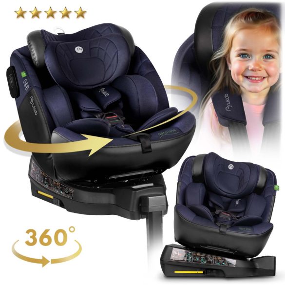 Autósülés, Nukido Aero Line, fekete/sötétkék, 0-36 kg / 40–150 cm, Isofix, i-Size (ECE R129) 360°-ban forgatható, SIP oldalsó ütközésvédelem, 5 pontos övrendszer