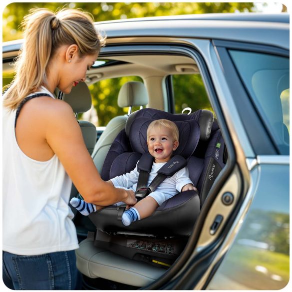 Autósülés, Nukido Aero Line, fekete/sötétkék, 0-36 kg / 40–150 cm, Isofix, i-Size (ECE R129) 360°-ban forgatható, SIP oldalsó ütközésvédelem, 5 pontos övrendszer