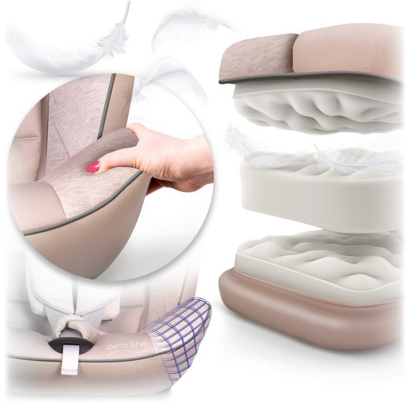 Autósülés, Nukido Aero Line, bézs, 0-36 kg / 40–150 cm, Isofix, i-Size (ECE R129) 360°-ban forgatható, SIP oldalsó ütközésvédelem, 5 pontos övrendszer