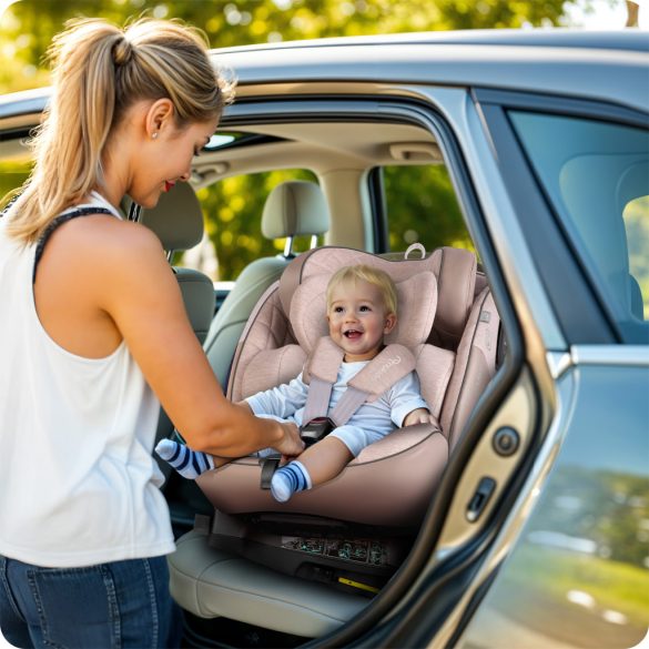 Autósülés, Nukido Aero Line, bézs, 0-36 kg / 40–150 cm, Isofix, i-Size (ECE R129) 360°-ban forgatható, SIP oldalsó ütközésvédelem, 5 pontos övrendszer