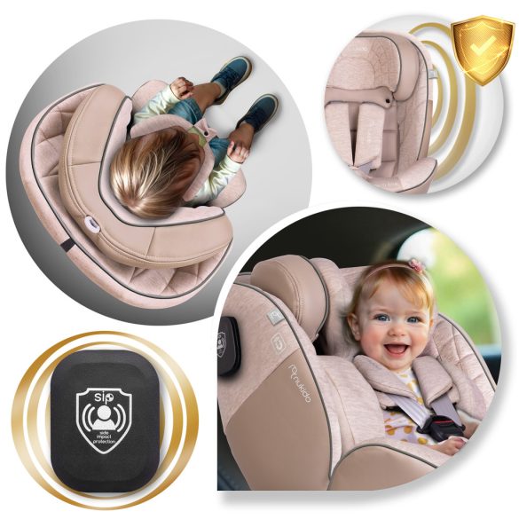 Autósülés, Nukido Aero Line, bézs, 0-36 kg / 40–150 cm, Isofix, i-Size (ECE R129) 360°-ban forgatható, SIP oldalsó ütközésvédelem, 5 pontos övrendszer