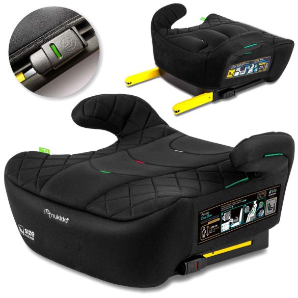 Autós ülésmagasító, Nukido Louis 710200, fekete, 22–36 kg / 125-150 cm, Isofix, i-Size (ECE R129), mosható huzat, 3 pontos rögzítés