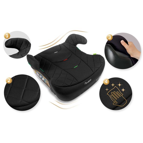 Autós ülésmagasító, Nukido Louis 710200, fekete, 22–36 kg / 125-150 cm, Isofix, i-Size (ECE R129), mosható huzat, 3 pontos rögzítés