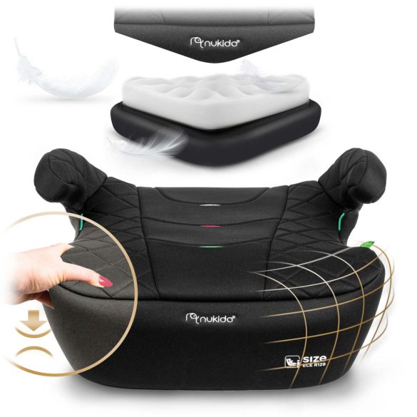 Autós ülésmagasító, Nukido Louis 710200, fekete, 22–36 kg / 125-150 cm, Isofix, i-Size (ECE R129), mosható huzat, 3 pontos rögzítés