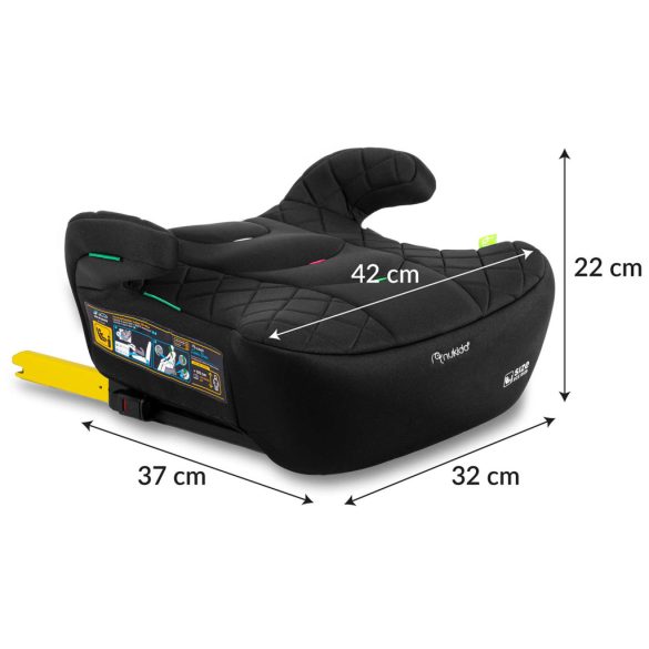 Autós ülésmagasító, Nukido Louis 710200, fekete, 22–36 kg / 125-150 cm, Isofix, i-Size (ECE R129), mosható huzat, 3 pontos rögzítés