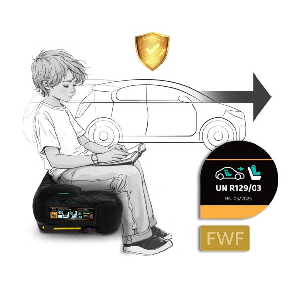 Autós ülésmagasító, Nukido Louis 710200, fekete, 22–36 kg / 125-150 cm, Isofix, i-Size (ECE R129), mosható huzat, 3 pontos rögzítés